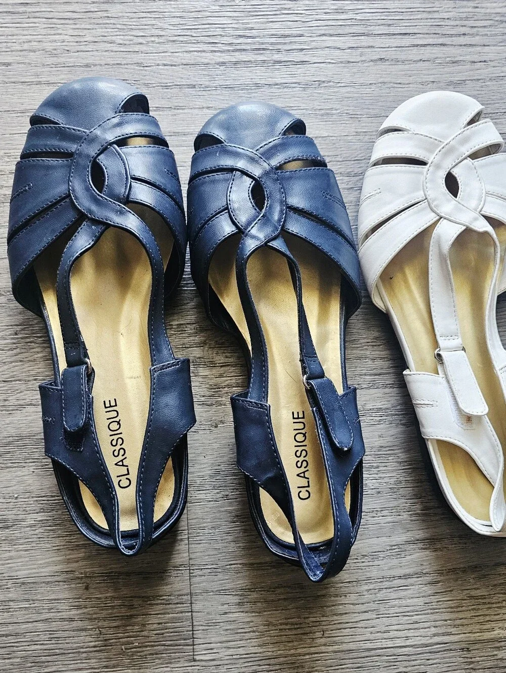 Comfort T-Strap Sandals in Navy and White - Women Shoes